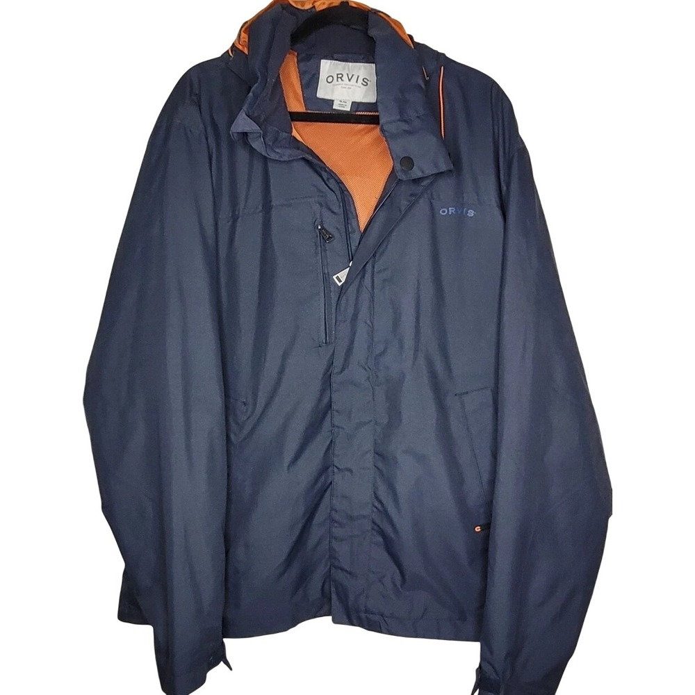 Orvis Men's‎ Navy Orange Windbreaker Jacket XL Full Zip Snap Lined